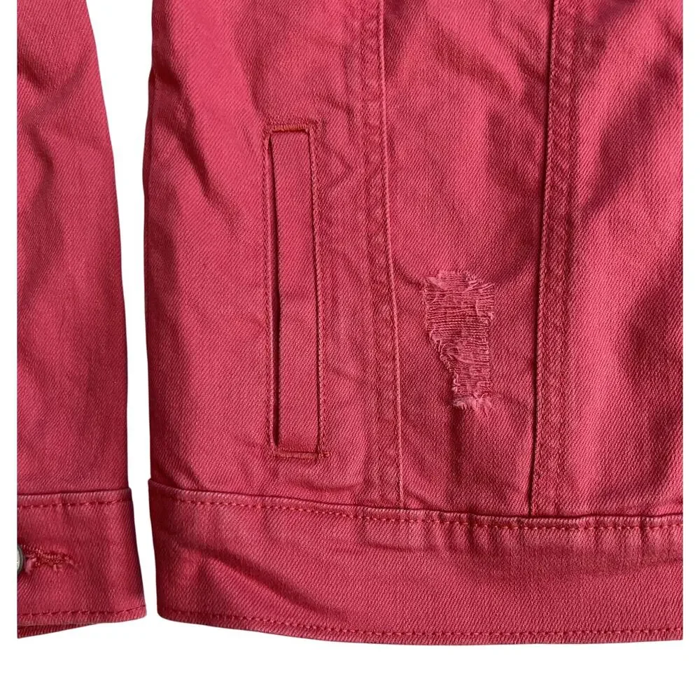 Old Navy Youth Pink Denim Distressed Jacket XL 14 - NWT